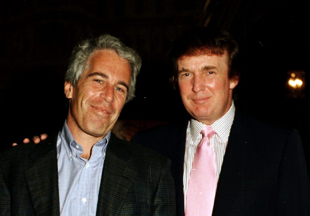 Trump and Epstein posing together, smiling