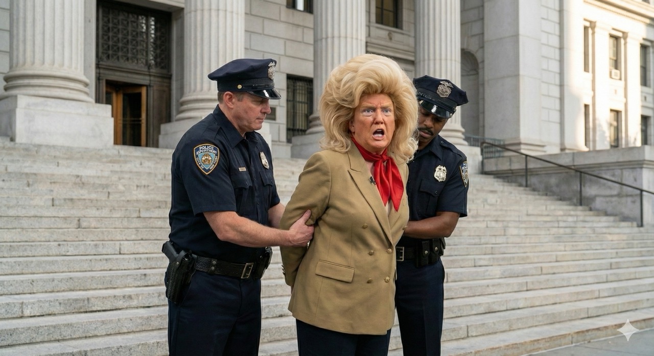 Donald Jennifer Trump being escorted by police outside courthouse